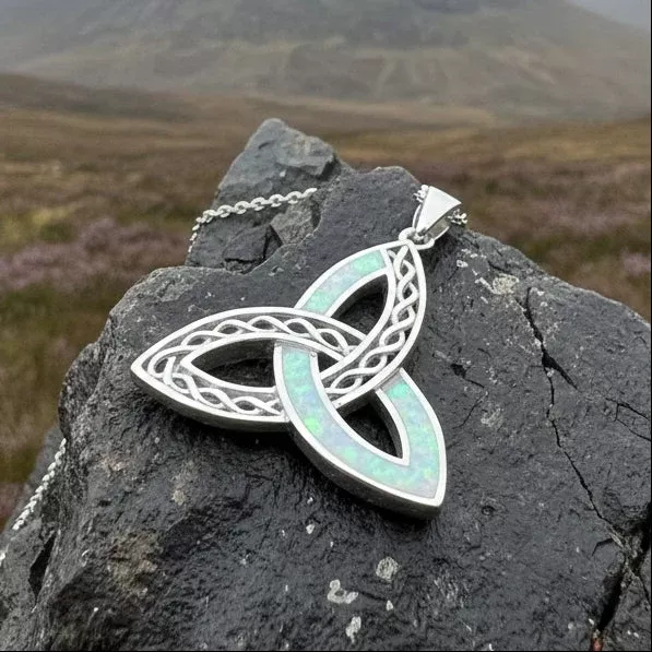 Fire Opal Celtic Knot Necklace in Sterling Silver
