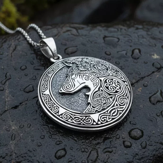 Forest Shadow Celtic Wolf Necklace in Sterling Silver
