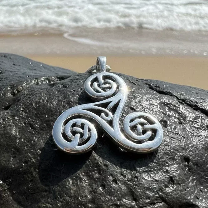 Gaeltide Celtic Triple Spiral Necklace in Sterling Silver