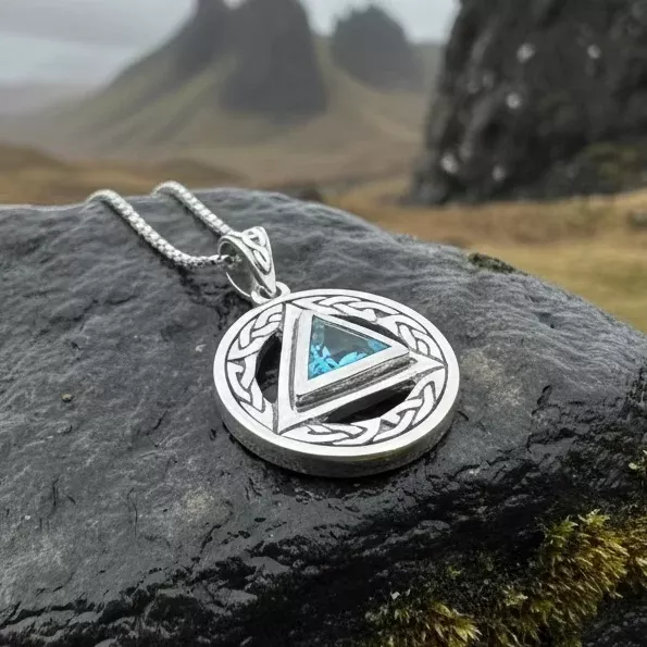 Gemstone Celtic AA Sobriety Necklace in Sterling Silver