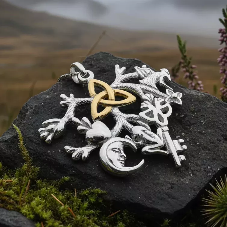 Golden Stregheria Cimaruta Pendant in Sterling Silver