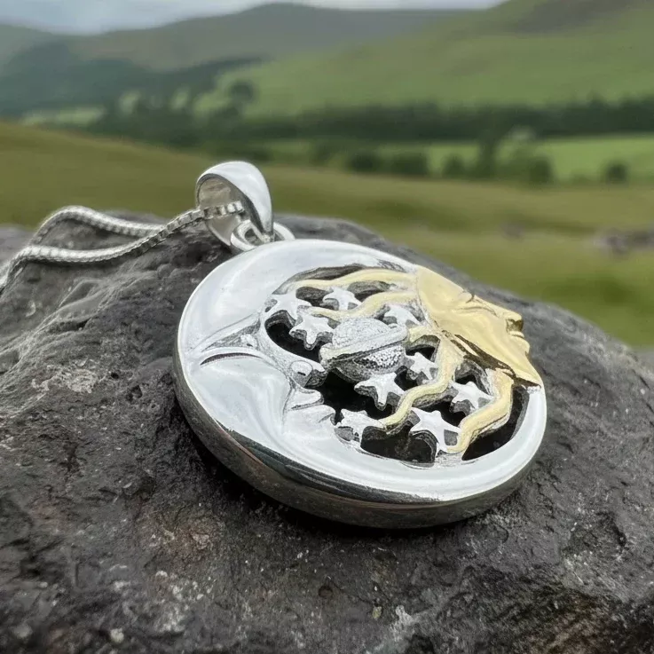 Golden Universe Sun & Moon Necklace in Sterling Silver