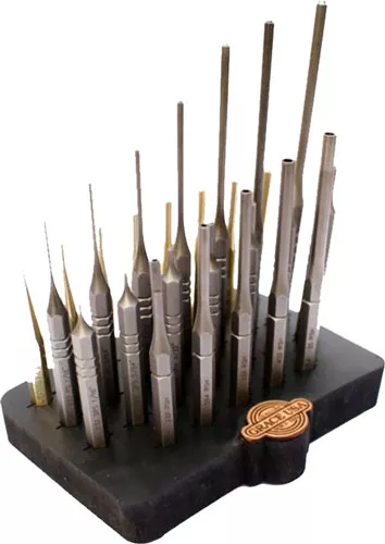 Grace USA 27PC Steel & Brass Roll Pin Punch Set with Bench Block