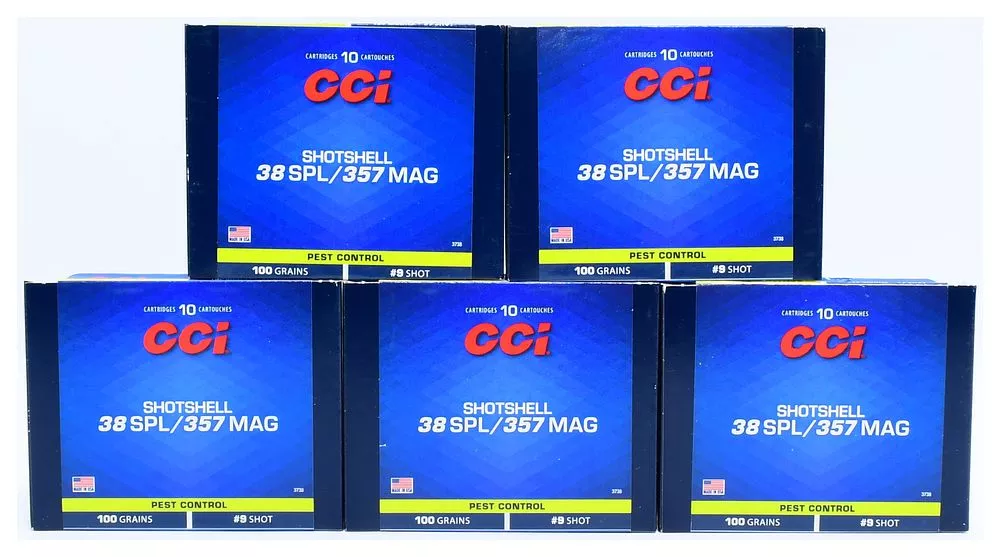 A Group of 50 Rounds CCI Shotshell .38 Special / .357 Magnum #9 Shot Pest Control Ammunition