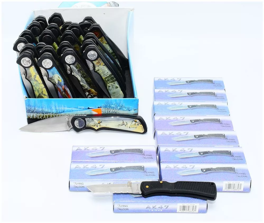 A Group of Contemporary AK47 and Flying Falcon Folding Knives