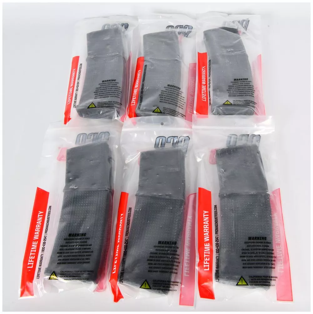 A Group of Six Pro Mag AR-15 5.56 MM (30) RD RM-30 Roller Follower Polymer Magazines