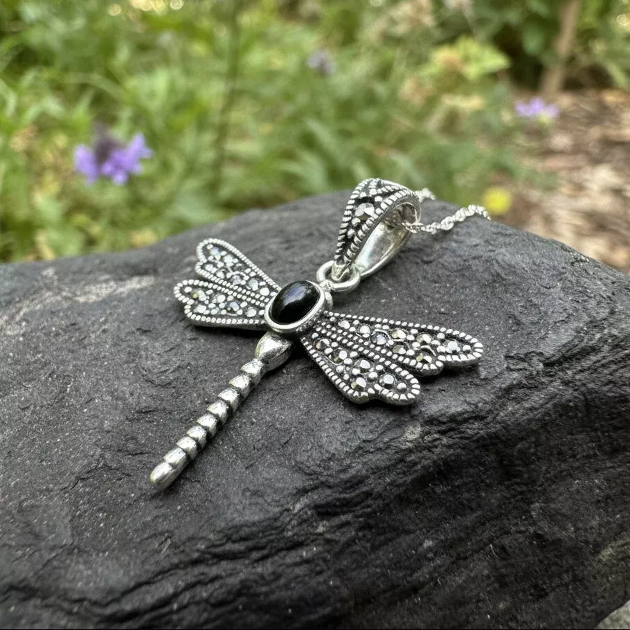 Hope Marcasite Dragonfly Necklace in Sterling Silver
