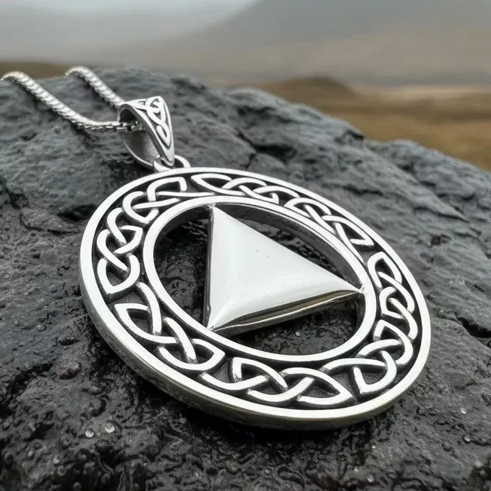 Large Celtic AA Sobriety Necklace in Sterling Silver