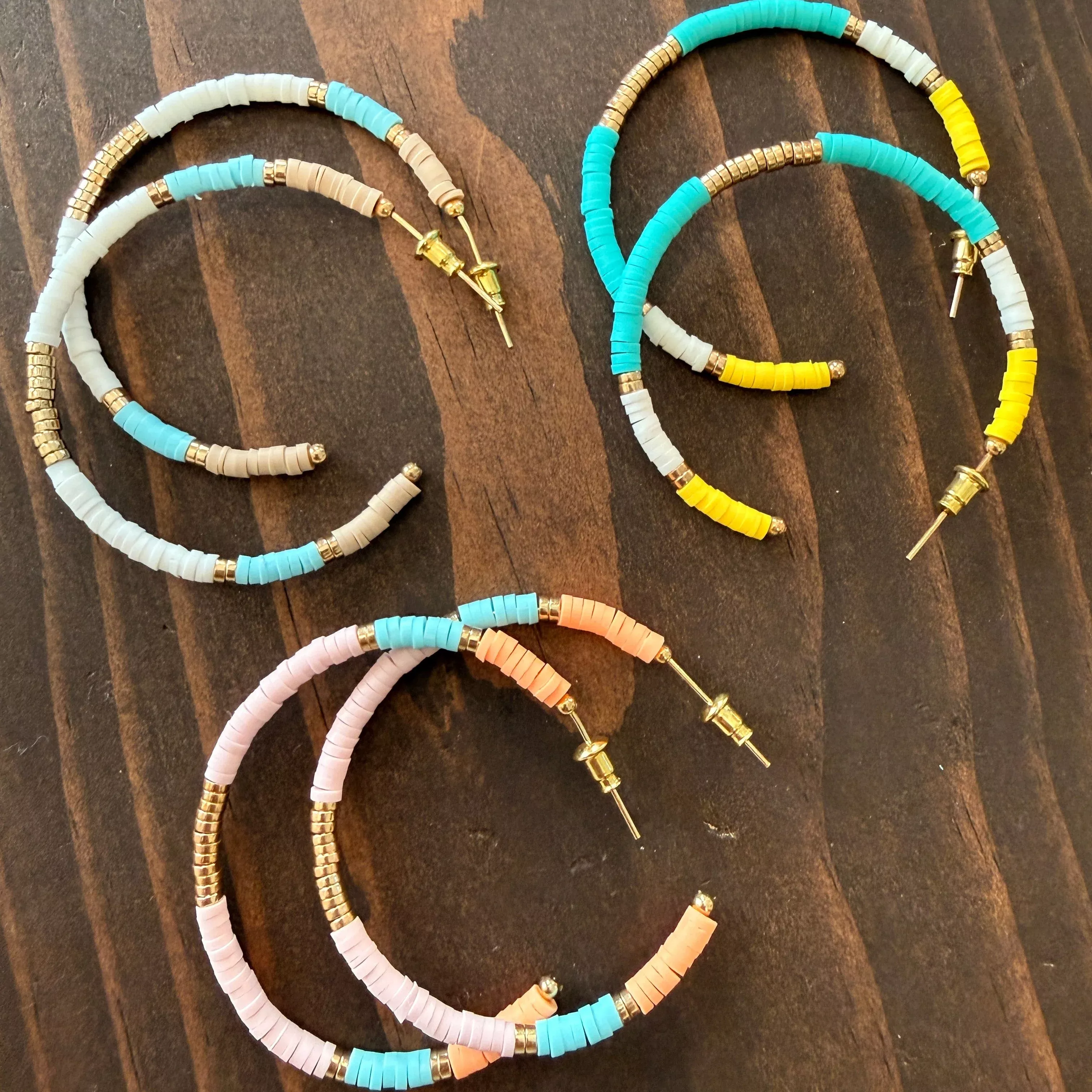 light heishi beaded summer hoops