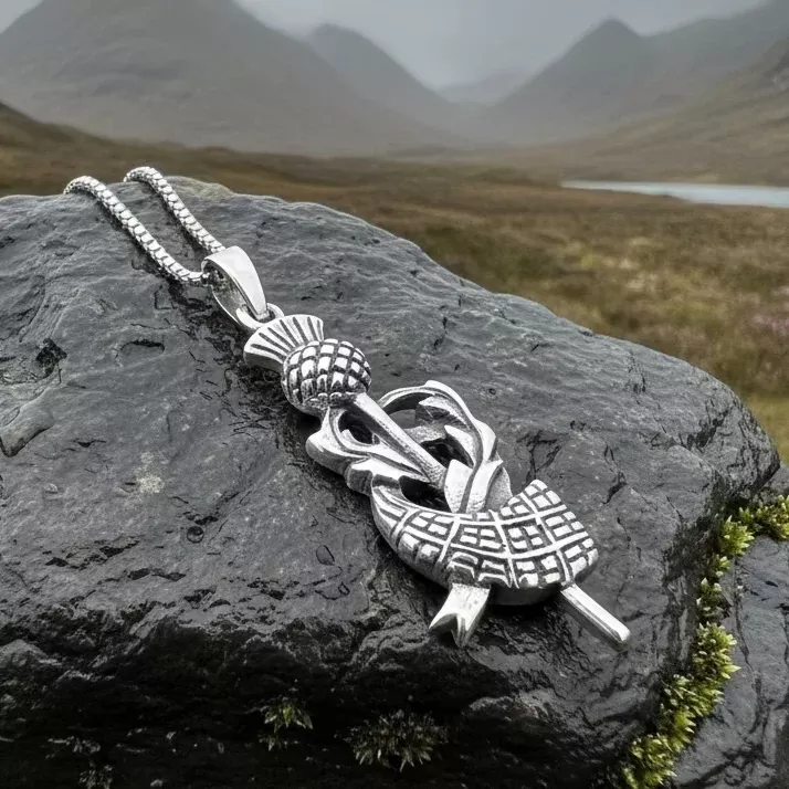 Locklyn Tartan Scottish Thistle Necklace in Sterling Silver