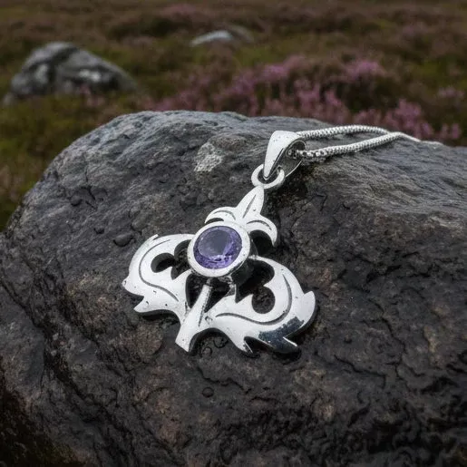 Lorraine Amethyst Scottish Thistle Necklace in Sterling Silver