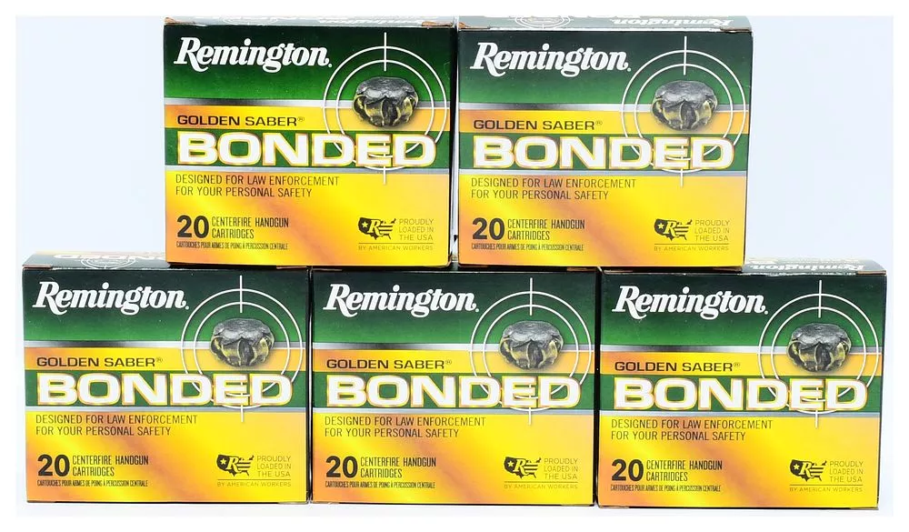 A Lot of 100 Rounds Remington Golden Saber Bonded 9mm Luger +P 124 Grain BJHP Ammunition
