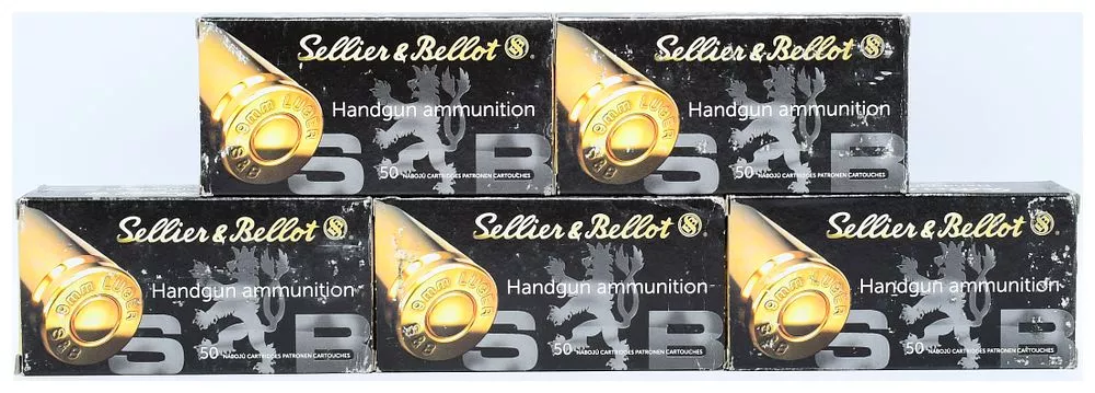 A Lot of 250 Rounds Sellier & Bellot SB9C 9mm Luger 115 gr Jacketed Hollow Point Ammunition