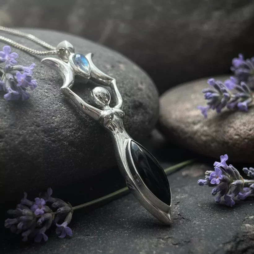 Lyric Triple Moon Goddess Moonstone Necklace in Sterling Silver