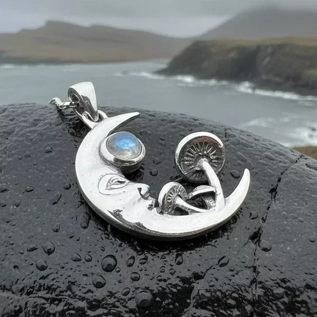 Magical Mushroom Moon Necklace with Moonstone