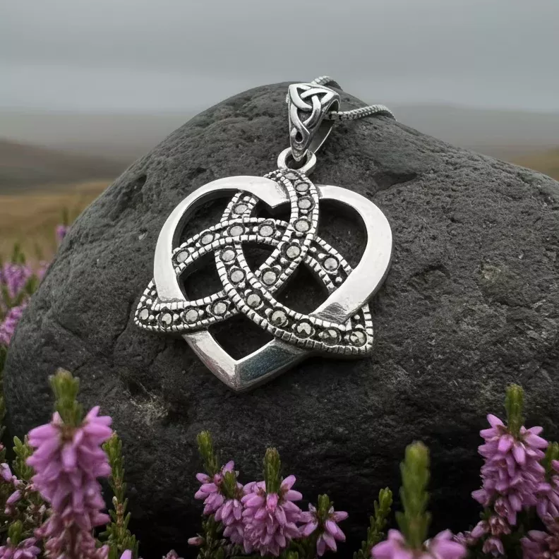 Marcasite Celtic Love Knot Necklace in Sterling Silver