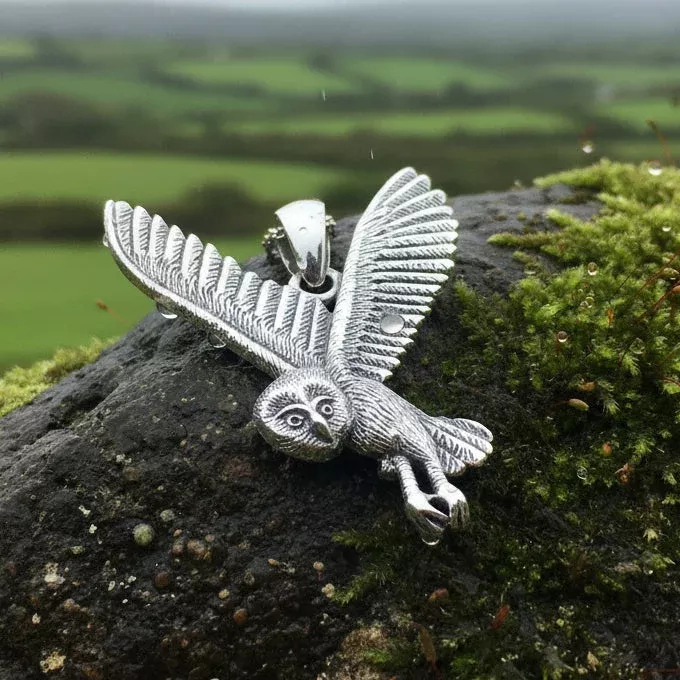 Midnight Flight Owl Necklace in Sterling Silver