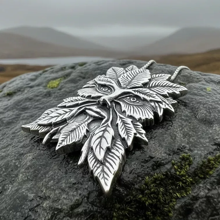 Montgeon Green Man Necklace in Sterling Silver