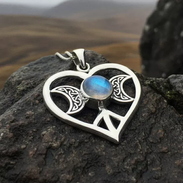 Morgance Triple Moon Love Necklace with Rainbow Moonstone