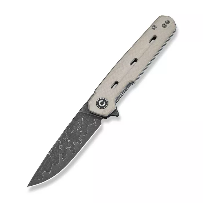 Navo Flipper Knife Ivory G10 Handle (3.25″ Damascus Blade)