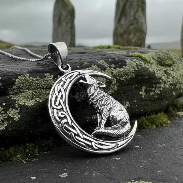 Nocturn Wolf Moon Necklace in Sterling Silver