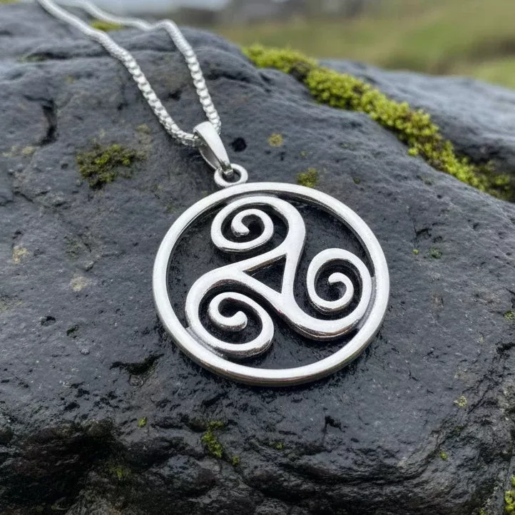 Orkney Celtic Triple Spiral Necklace in Sterling Silver