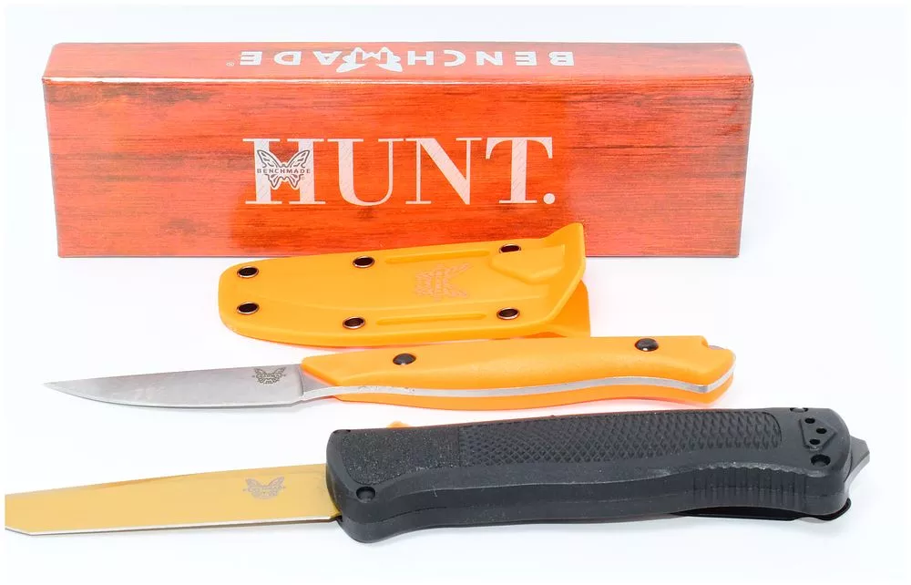A Pair of Benchmade Knives, including a Shootout 5370 and a Fixed Blade 15700