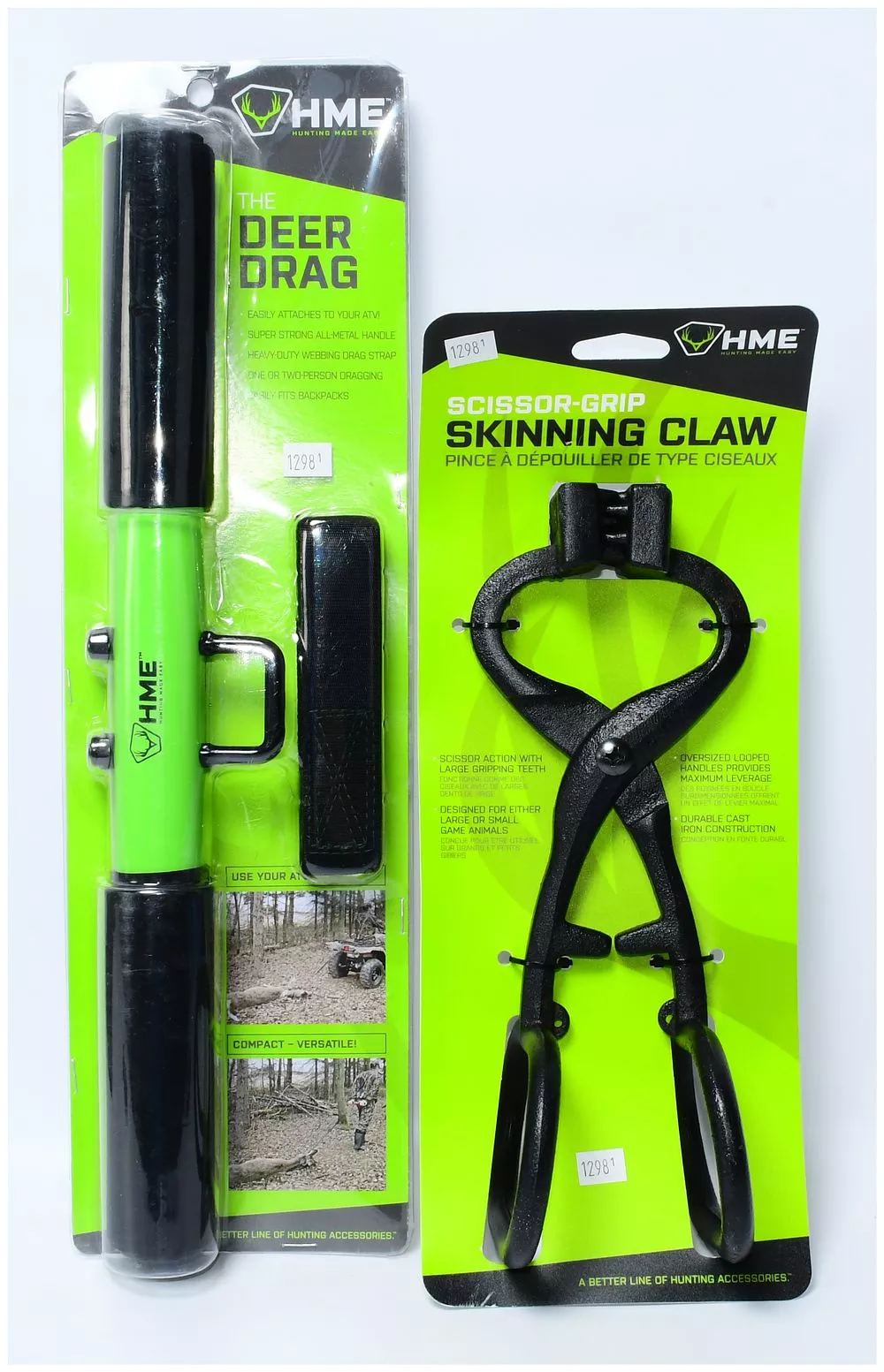 A Pair of HME Hunting Made Easy Accessories: The Deer Drag and Scissor-Grip Skinning Claw