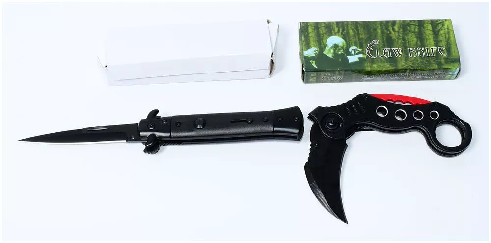 A Pair of Tactical Folding Knives: A Stiletto-Style Spring Assisted Knife and a CLAW DESIGN Tactical Karambit Knife