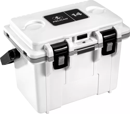 Pelican 14 Quart Cooler - White/Gray with Dry Storage