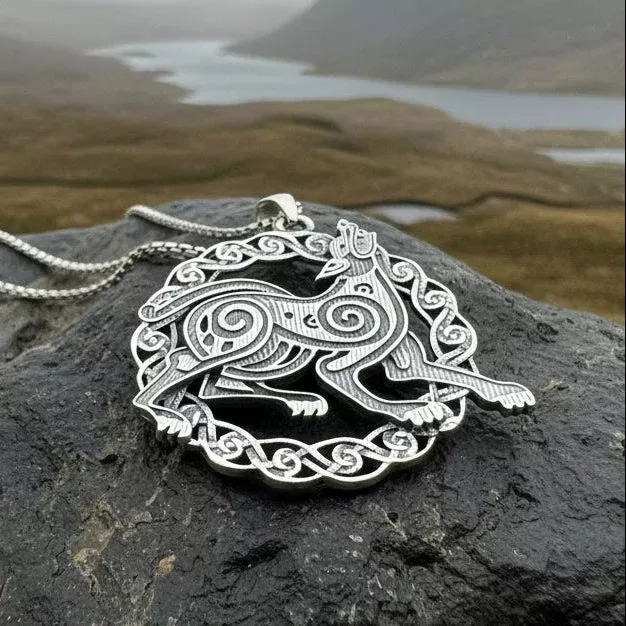 Pictish Celtic Dog Necklace in Sterling Silver