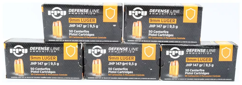 PPU Defense Line 9mm Luger JHP 147 gr Ammunition, 200 Rounds