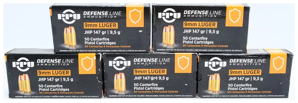 PPU Defense Line 9mm Luger JHP 147 gr Ammunition, 250 Rounds