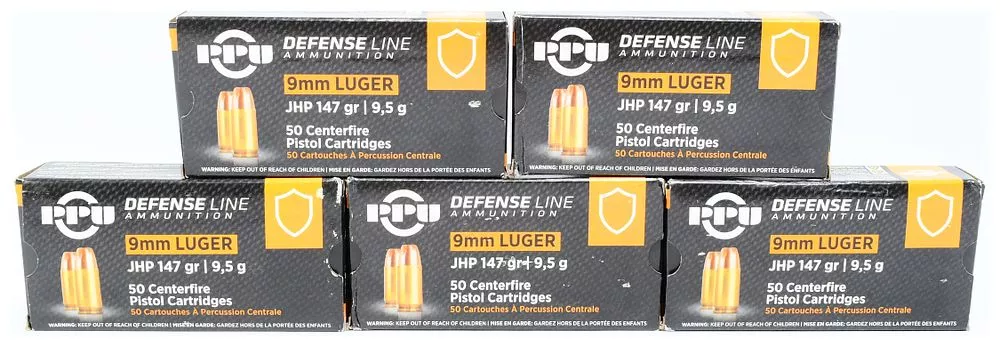 PPU Defense Line Ammunition 9mm Luger JHP 147 Grain - 250 Rounds