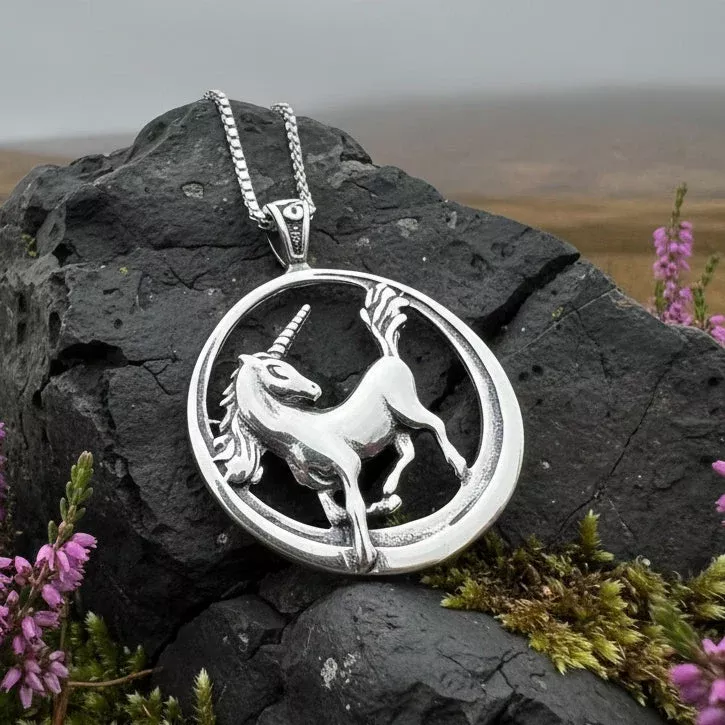 Prancing Unicorn Necklace in Sterling Silver