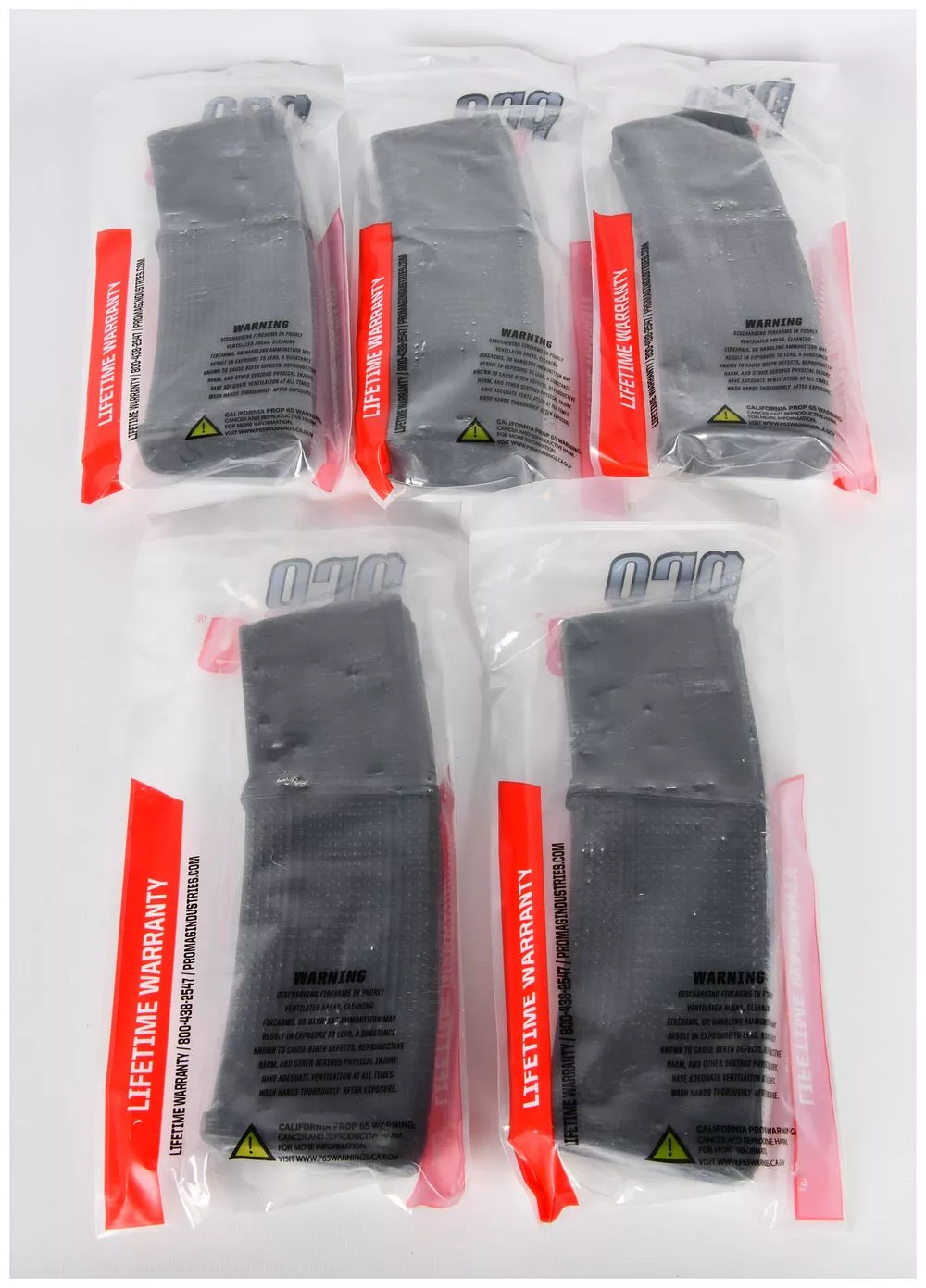 PROMAG AR-15 5.56 MM (30) RD Roller Follower Black Polymer Magazines, Lot of Five