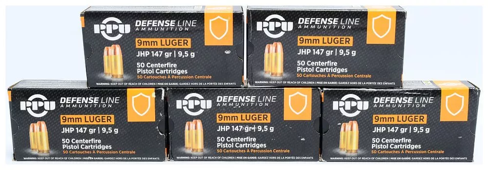 Prvi Partizan PPU Defense Line 9mm Luger 147 gr JHP Ammunition, 250 Rounds