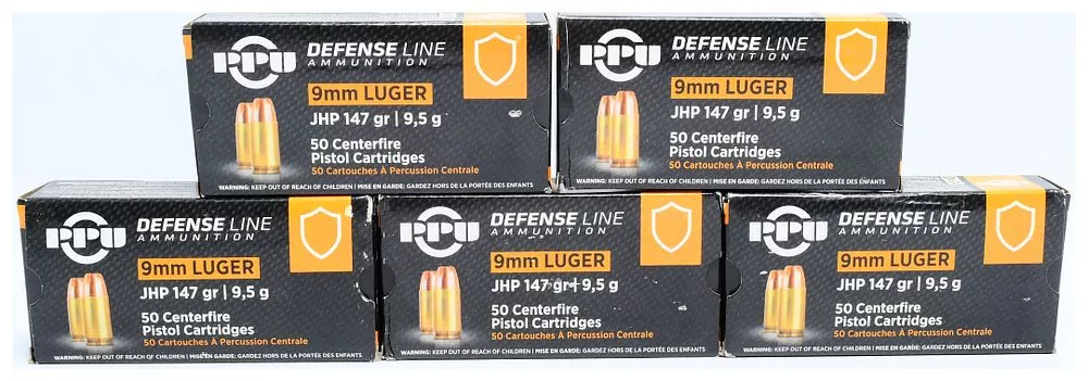 Prvi Partizan PPU Defense Line 9mm Luger 147 Grain JHP Ammunition, 250 Rounds