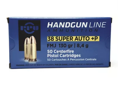 Prvi PPU .38 Super Auto +P 130 Grain FMJ Ammunition - 50 Rounds