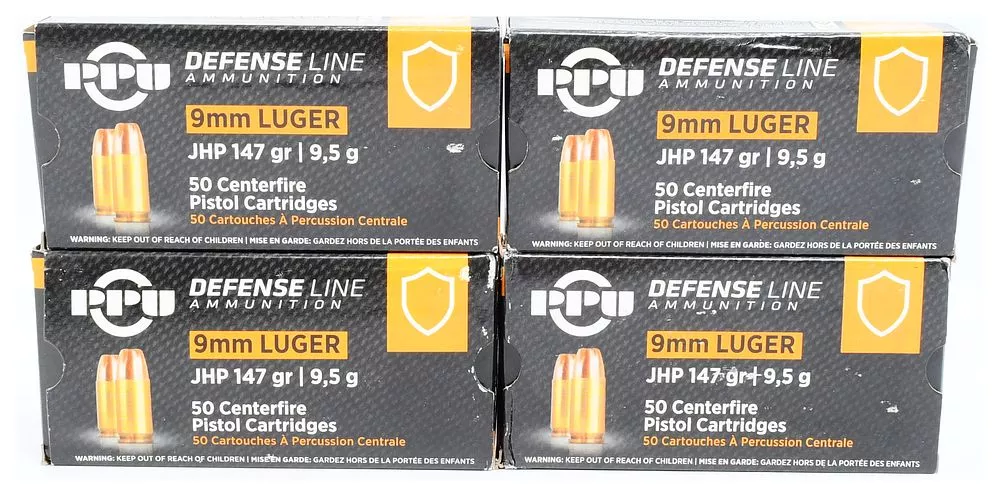 Prvi PPU 9mm Luger Ammunition Defense PPD92 147 Grain Jacketed Hollow Point, 200 Rounds