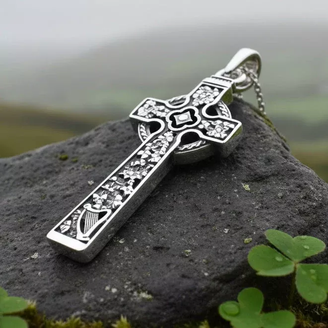 The Quinn Irish Harp Celtic Cross Necklace
