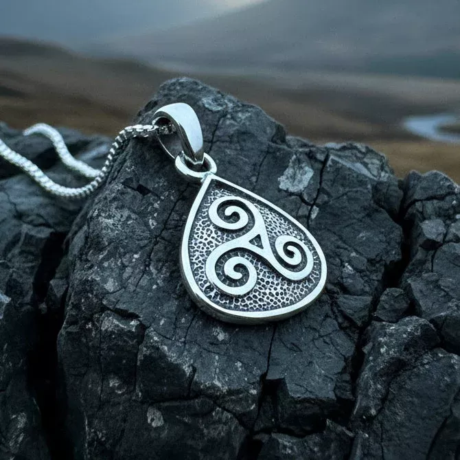Rathkenny Celtic Triple Spiral Necklace in Sterling Silver