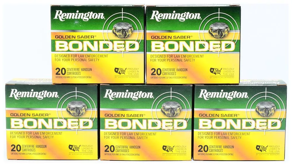 Remington Golden Saber Bonded 9mm LUGER +P 124 GR. BJHP Ammunition, 100 Rounds