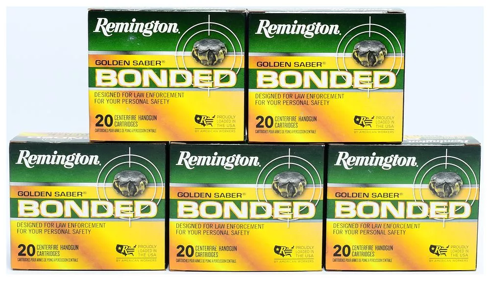 Remington Golden Saber Bonded 9mm LUGER+P 124 GR. BJHP BONDED Centerfire Handgun Cartridges, 100 Rounds