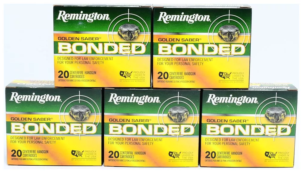 Remington Golden Saber Bonded 9mm Luger +P 124 Gr. BJHP Centerfire Handgun Cartridges, 100 Rounds