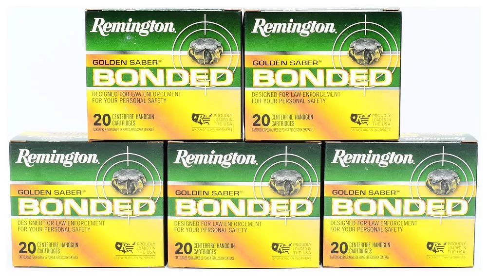 Remington Golden Saber Bonded 9mm LUGER+P 124 Grain BJHP Centerfire Handgun Cartridges, 100 Rounds