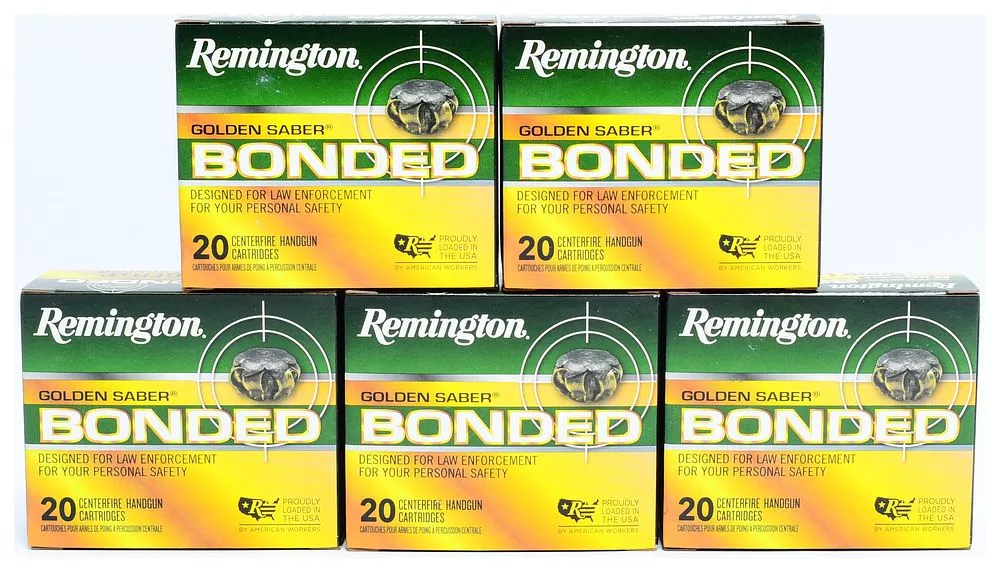 Remington Golden Saber Bonded 9mm Luger +P Ammunition 124 Grain Brass Jacketed Hollow Point, 100 Rounds