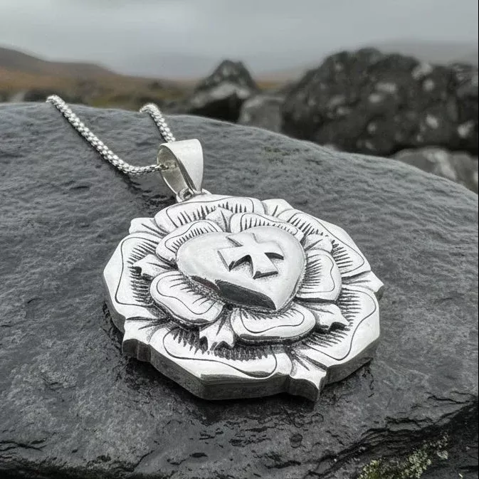 Rosy Rose Cross Necklace in Sterling Silver