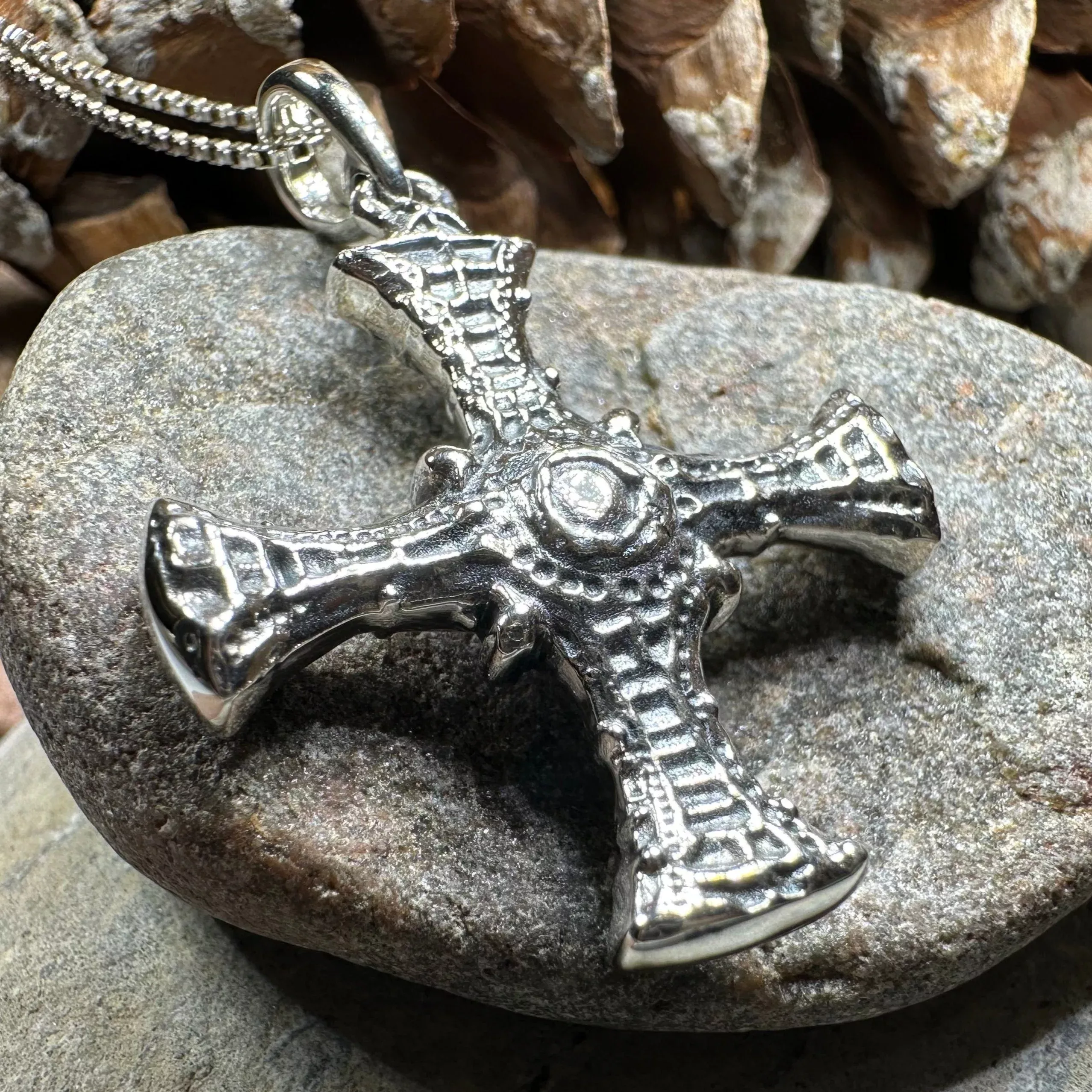Saint Cuthbert Celtic Cross Necklace in Sterling Silver