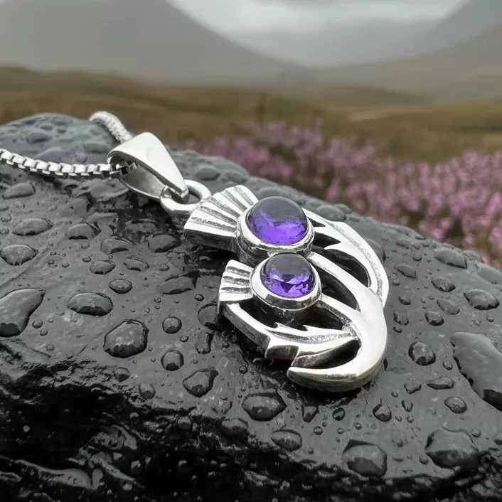 Scottish Spring Thistle Amethyst Necklace in Sterling Silver